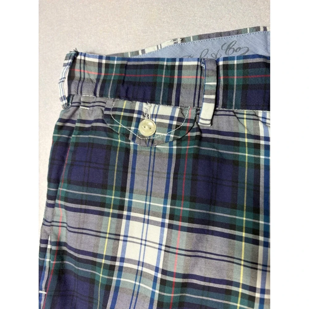 Polo Ralph Lauren Mens Slim GI Fit Plaid Shorts Navy Blue Green Cotton Size 32